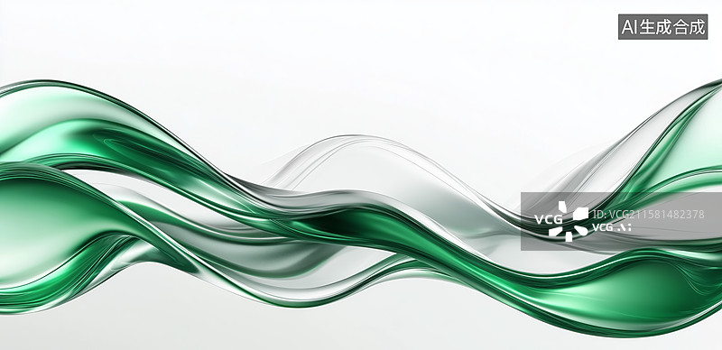 【AI数字艺术】绿色与透明波浪交织的抽象图案图片素材