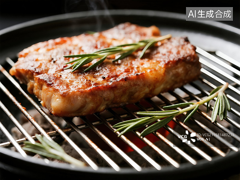 【AI数字艺术】烤盘炙烤：香煎肉块的诱人焦香图片素材
