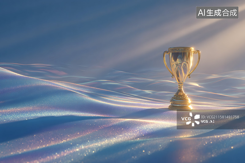 【AI数字艺术】阳光照射在一座金色奖杯上图片素材