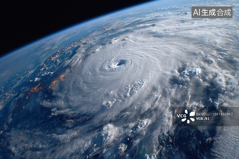 【AI数字艺术】太空视角，地球上空的风暴，台风风眼图片素材