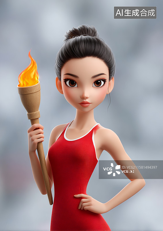【AI数字艺术】一个手拿火炬的中国女运动员图片素材