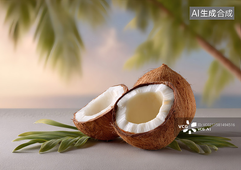 【AI数字艺术】一颗打开的椰子图片素材
