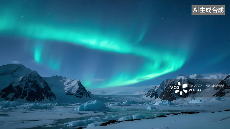 【AI数字艺术】冰川雪山夜景极光图片素材
