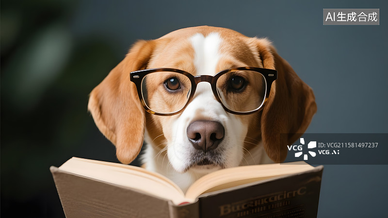 【AI数字艺术】宠物狗戴着眼镜看书图片素材