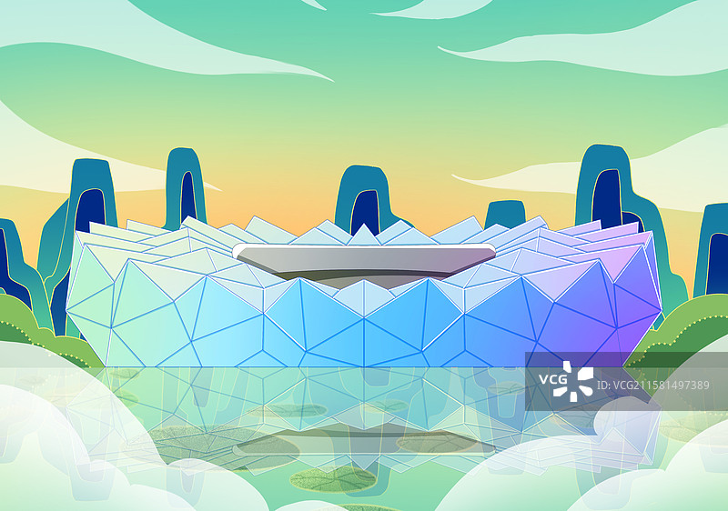 新中式国潮风城市系列插画广东深圳大运体育中心图片素材