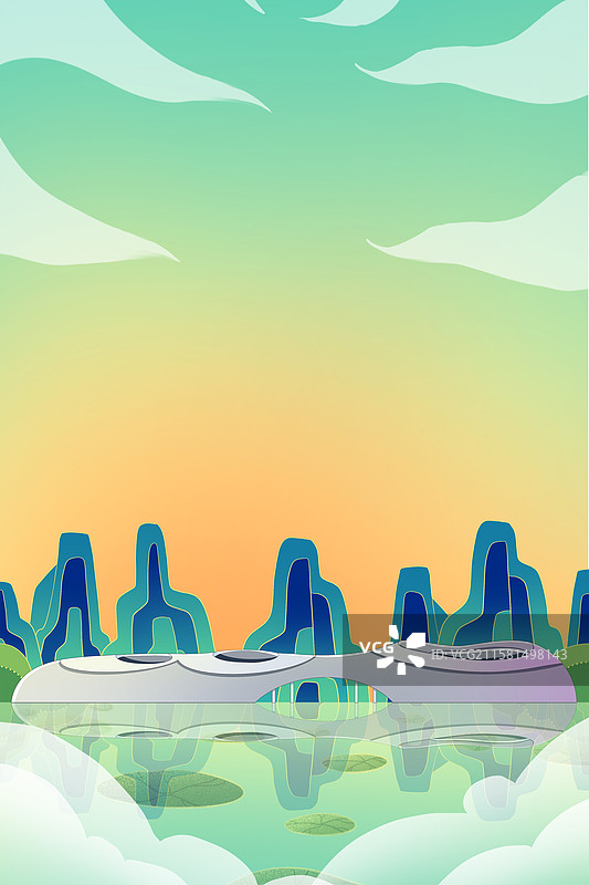 新中式国潮风城市系列插画广东深圳湾体育中心图片素材