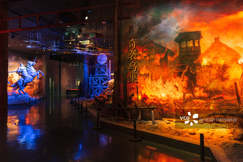 河南，安阳市，殷都区，曹操高陵遗址博物馆，汉魏历史考古学研究，乌巢之战战场场景再现，奇袭乌巢室内展示图片素材