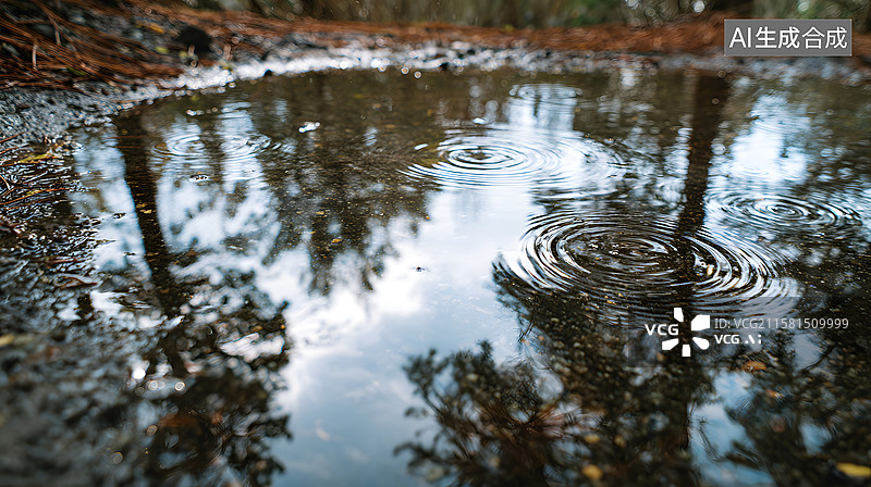 【AI数字艺术】下雨过后的地面积水水坑唯美特写图片素材