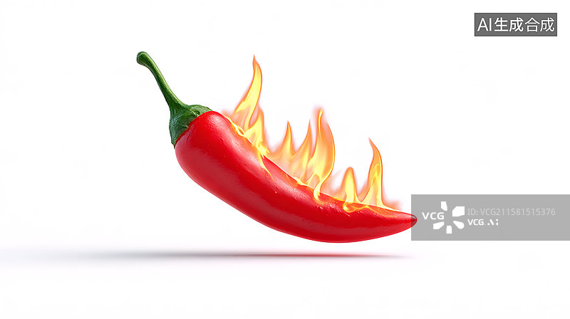 【AI数字艺术】红色辣椒在白色背景中燃烧图片素材