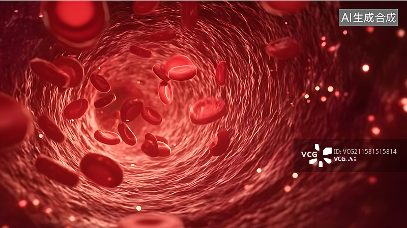 【AI数字艺术】血管中流动的红细胞特写图片素材