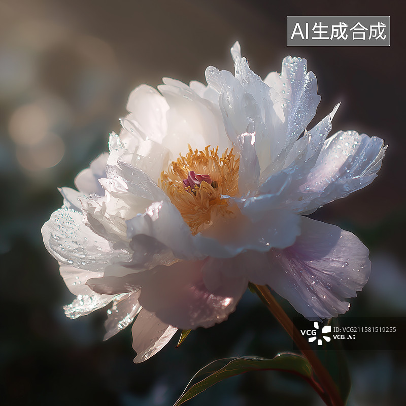 【AI数字艺术】露珠白牡丹微距摄影图片素材