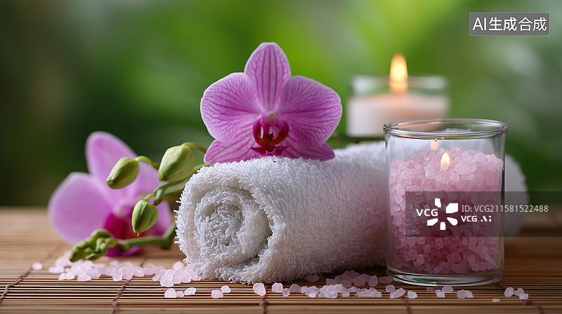 【AI数字艺术】白色毛巾浴盐放松场景图片素材