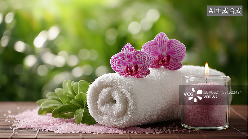 【AI数字艺术】白色毛巾浴盐放松场景图片素材