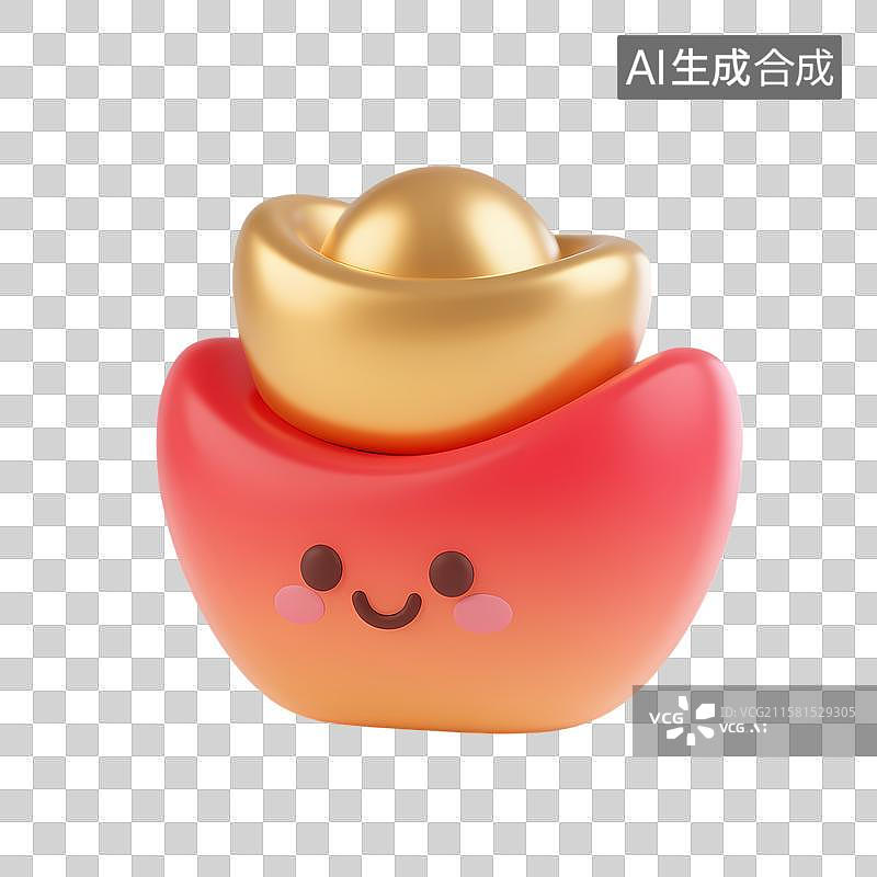 【AI数字艺术】可爱红色元宝装金元宝图片素材