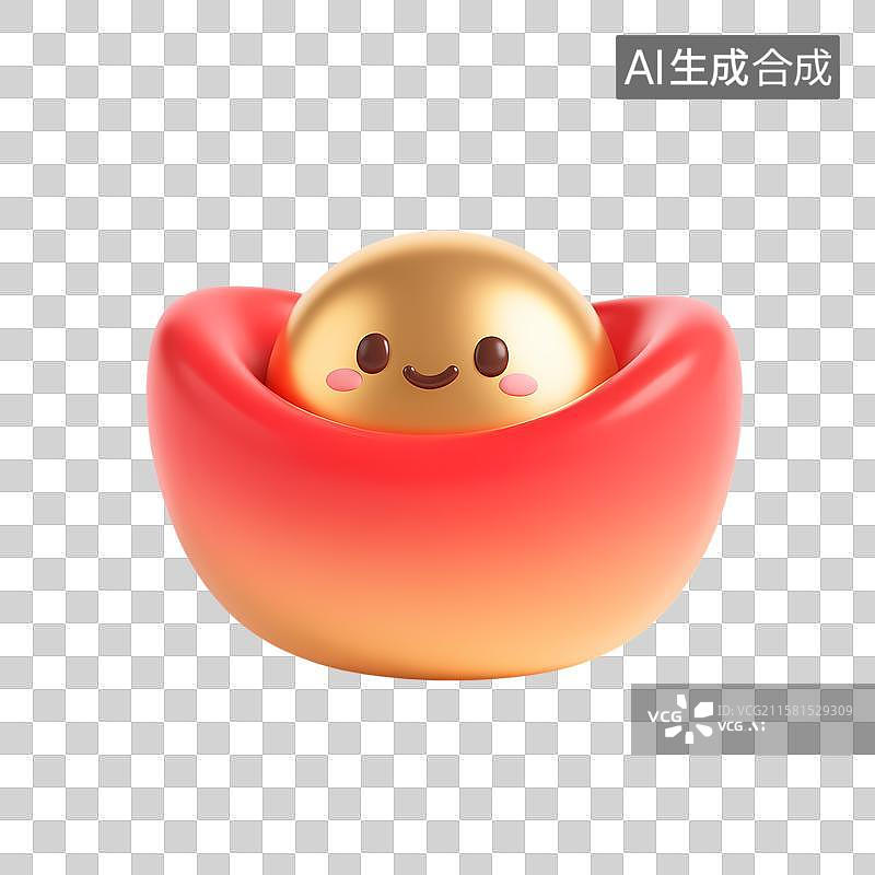 【AI数字艺术】金色小球在红色容器中微笑图片素材