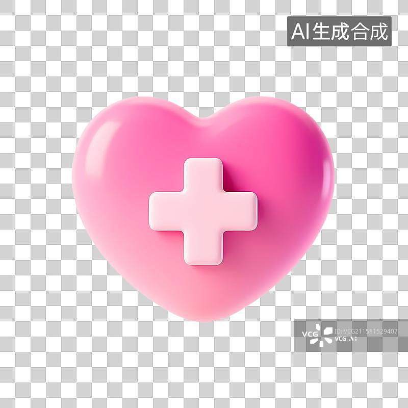 【AI数字艺术】粉色心形物体带医疗十字标志图片素材