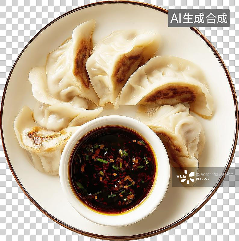 【AI数字艺术】一盘煎饺和蘸料图片素材