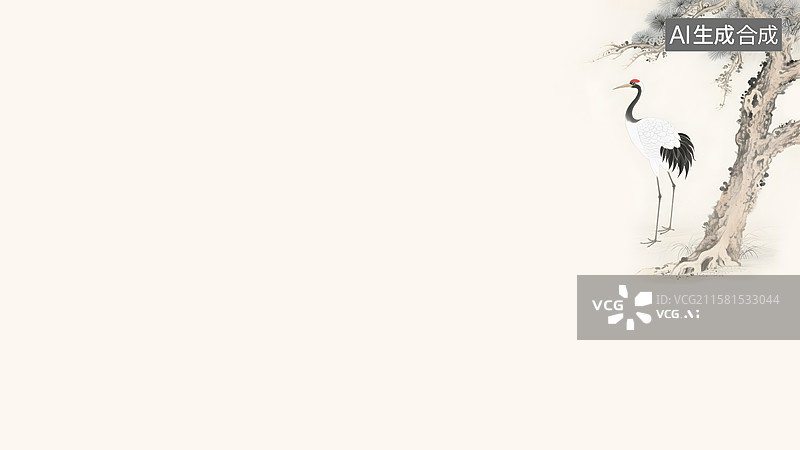 【AI数字艺术】水墨画松树仙鹤右上图片素材