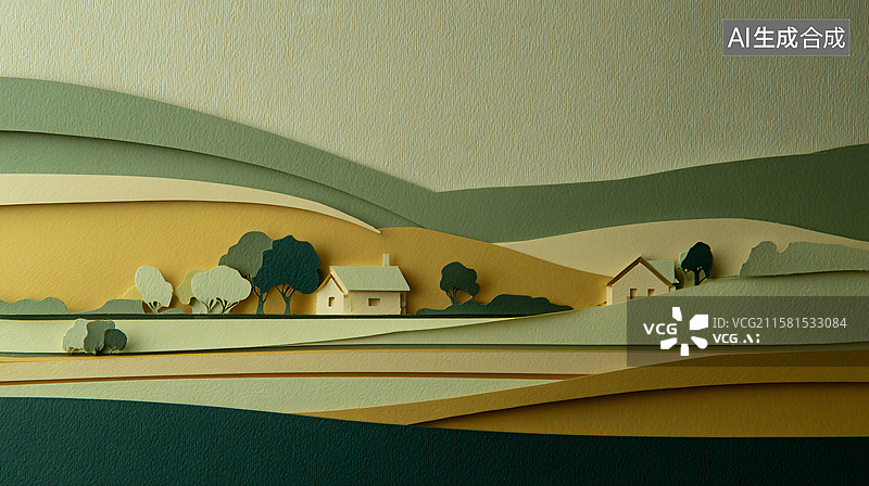 【AI数字艺术】纸艺山水立体装饰画图片素材