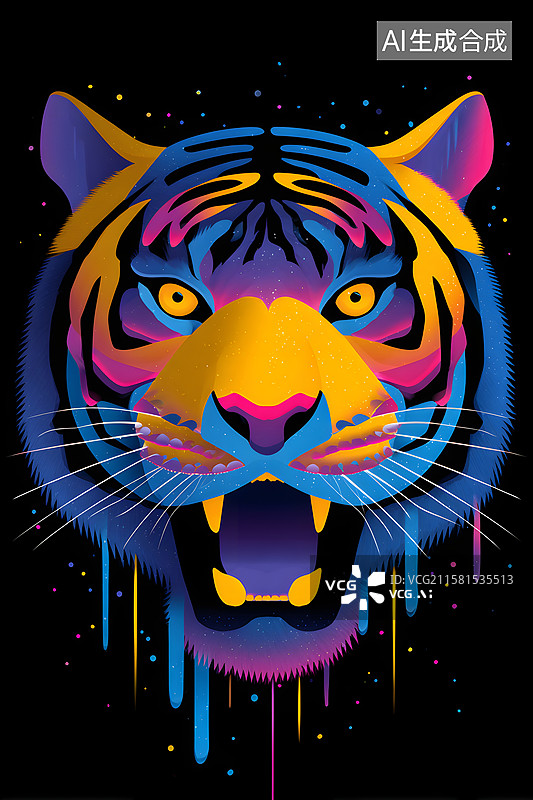 【AI数字艺术】虎年主题鲜艳细节老虎动态插画图片素材