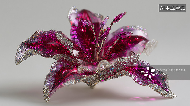【AI数字艺术】华丽的玫红花朵珠宝饰品图片素材