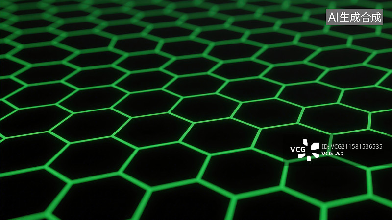 【AI数字艺术】科技感极简抽象风格绿色线条构成的六边形蜂窝轮廓插画背景图片素材
