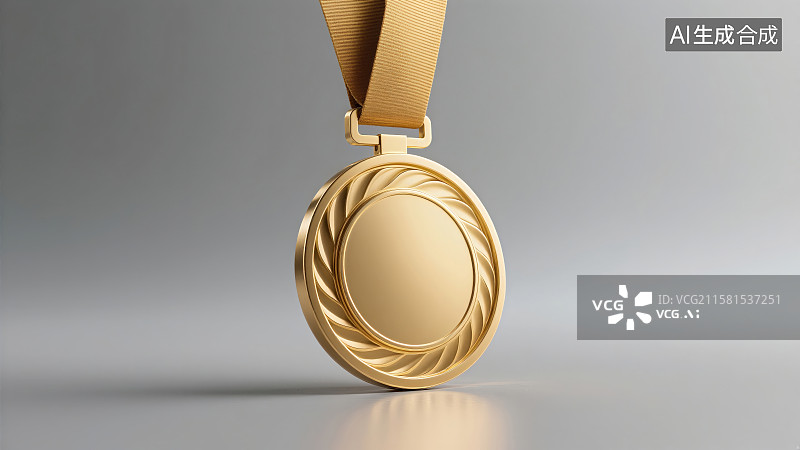 【AI数字艺术】纯色背景下放置的一枚金色奖牌图片素材