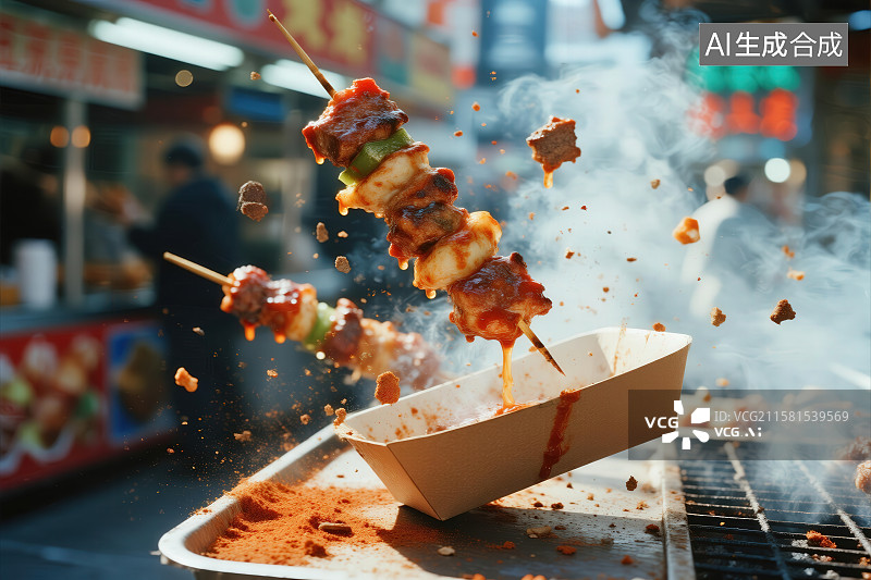 【AI数字艺术】烧烤串上的美味瞬间图片素材