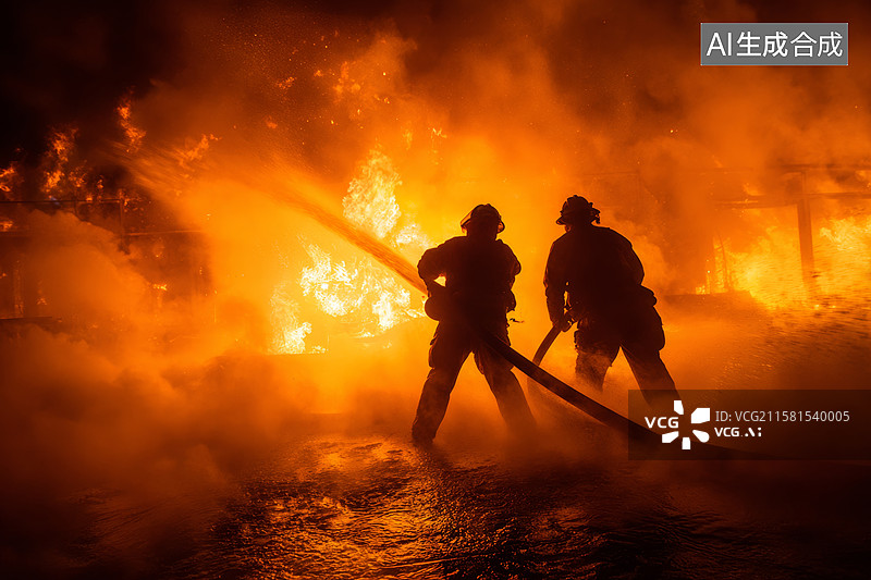 【AI数字艺术】消防员勇战烈火图片素材