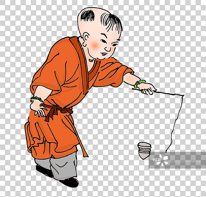 古代人物 儿童 插画 元素 玩耍 游戏 陀螺 抽陀螺图片素材