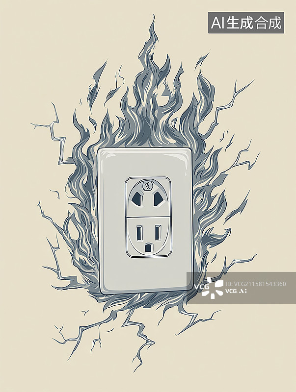 【AI数字艺术】电源短路引发插座着火图片素材