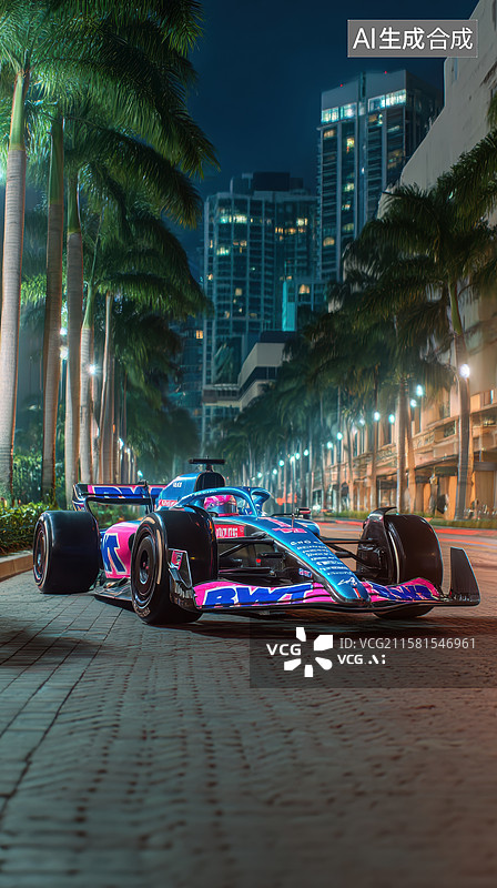 【AI数字艺术】夜间城市街道上的赛车图片素材