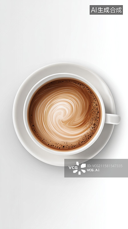 【AI数字艺术】俯视视角的咖啡杯，带有艺术拉花图片素材