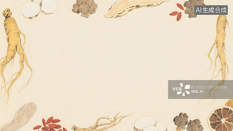 【AI数字艺术】各种中药材水墨画环绕图片素材