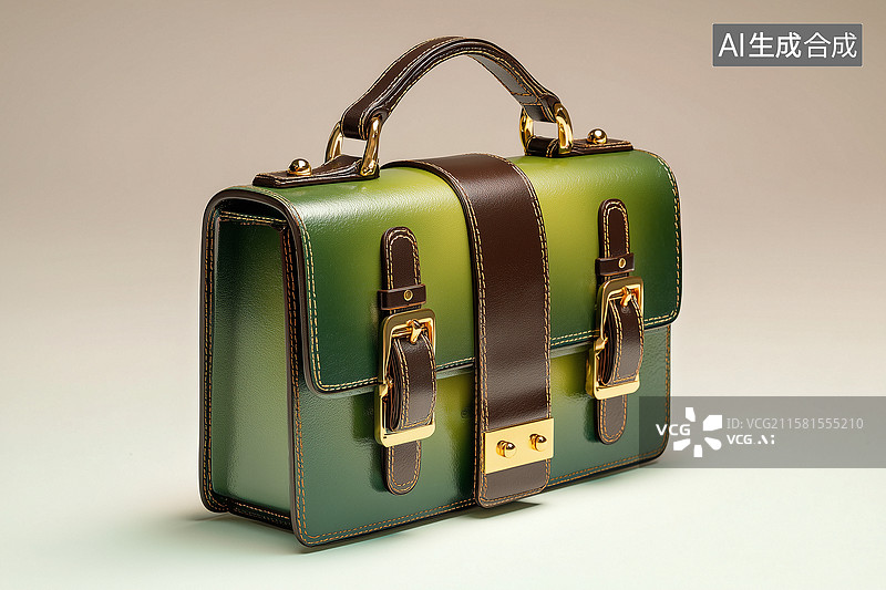 【AI数字艺术】复古绿色皮质手提包图片素材