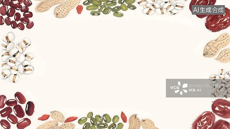 【AI数字艺术】干货杂粮五谷水墨画环绕图片素材