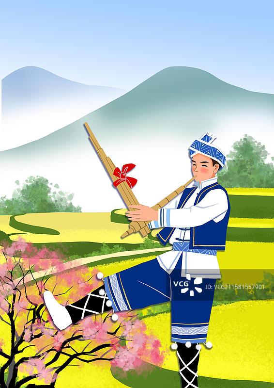 田园风光春天苗族男子打糍粑图片素材