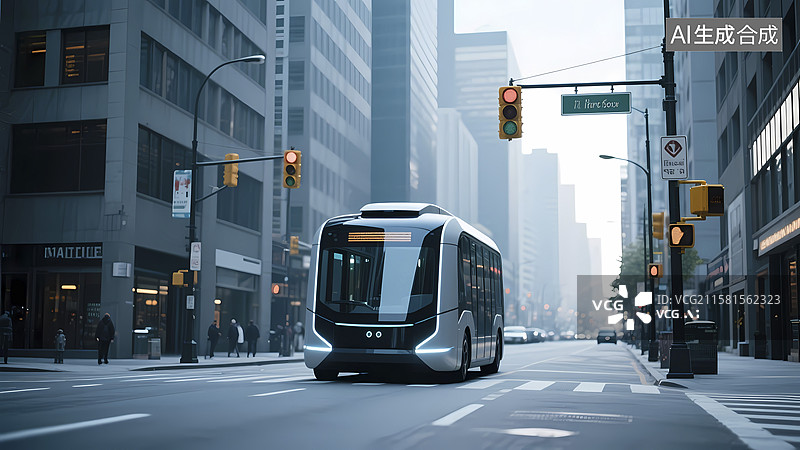 【AI数字艺术】自动驾驶电动巴士​图片素材