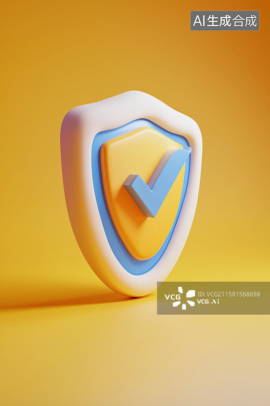 【AI数字艺术】盾牌图标上的蓝色对勾图片素材