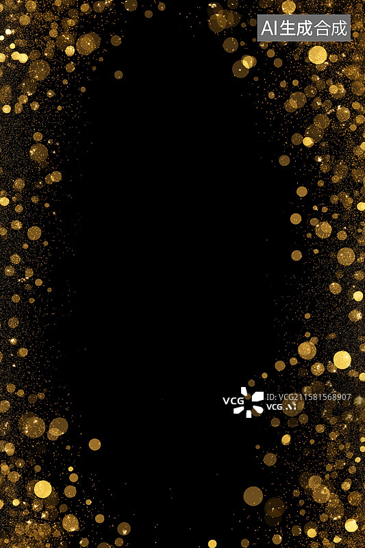 【AI数字艺术】金色光斑环绕的黑色背景图片素材