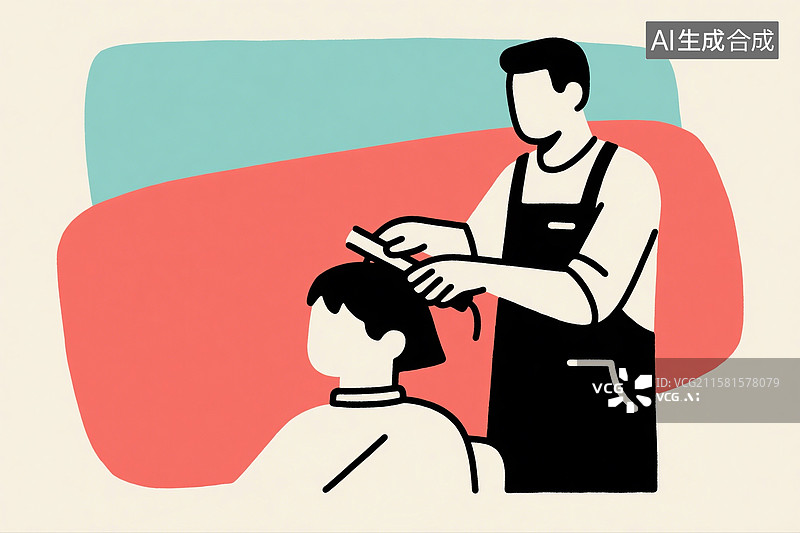 【AI数字艺术】乡村扁平化理发简笔画画面图片素材