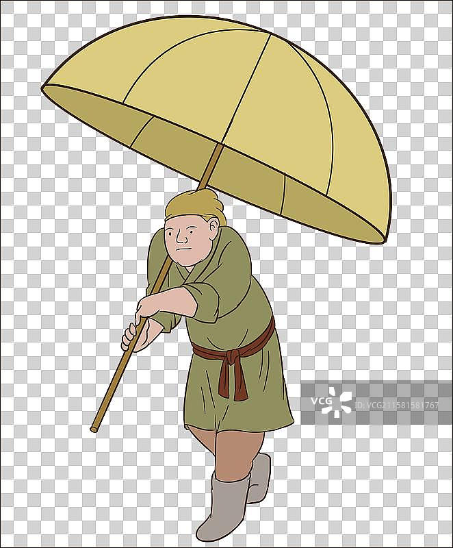 中国风新中式古风古典传统文化古装古人古代古时候下雨天打伞出门出行户外插画图片素材