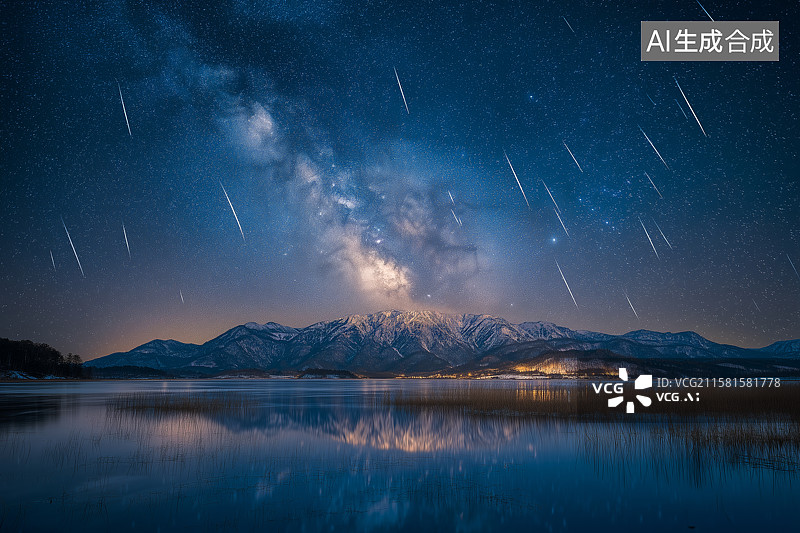【AI数字艺术】流星划过星空图片素材