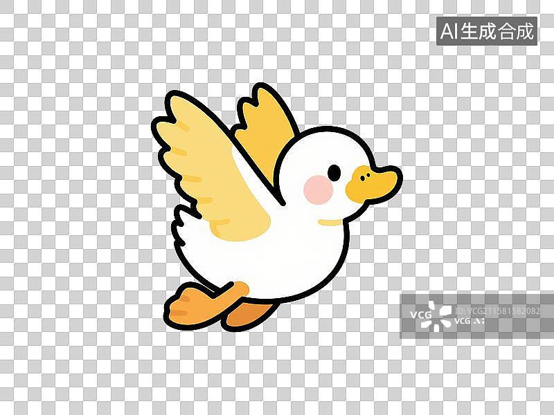 【AI数字艺术】可爱的扇动翅膀飞起黄嘴鸭卡通插画图片素材