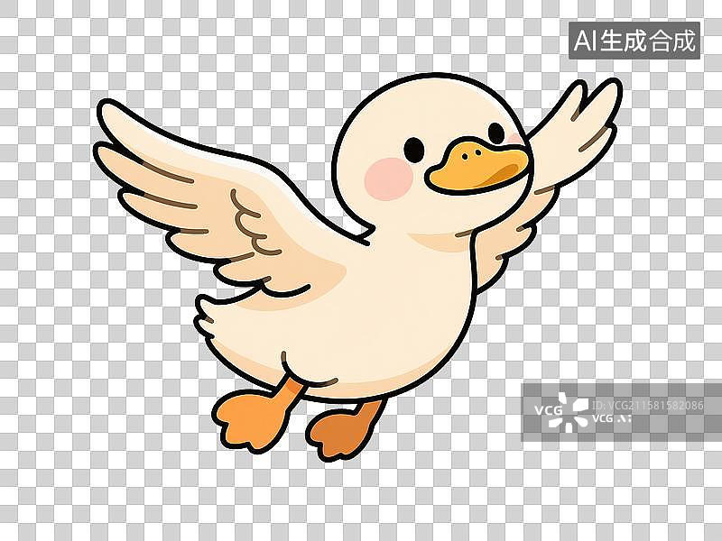 【AI数字艺术】可爱的扇动翅膀飞起黄嘴鸭卡通插画图片素材