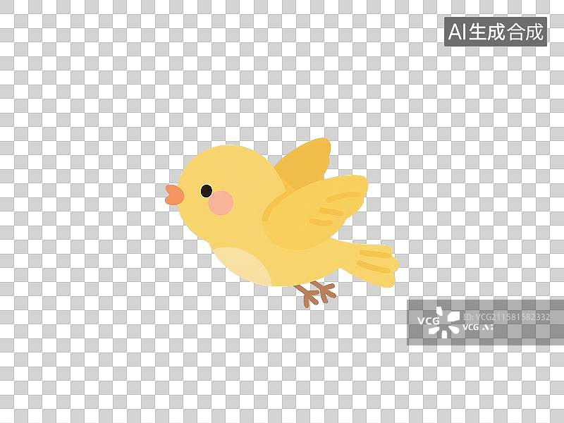 【AI数字艺术】黄绿白三色可爱飞动小鸟卡通插画图片素材