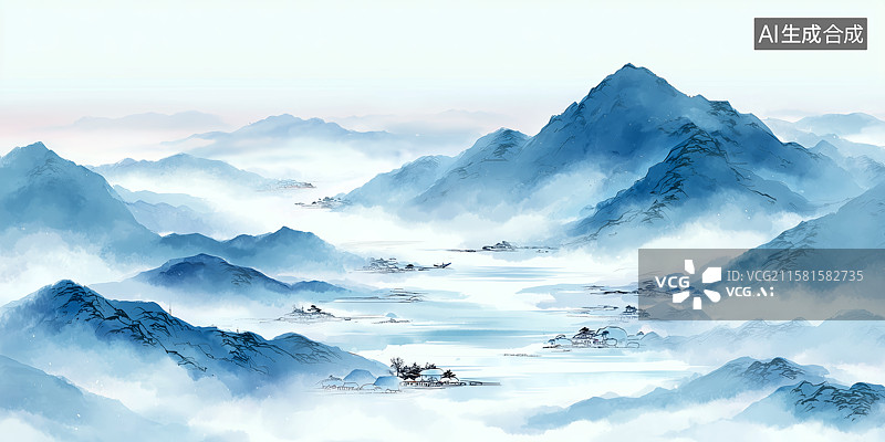 【AI数字艺术】水墨山景中国风景图片素材