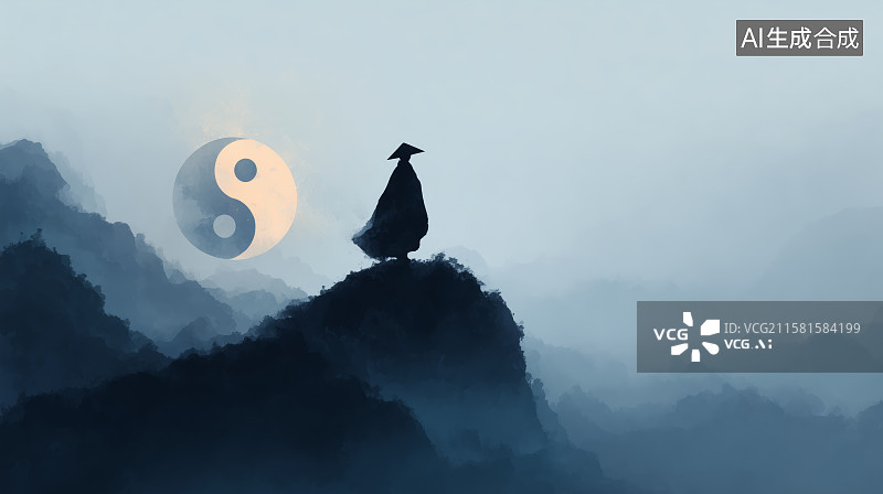 【AI数字艺术】虚拟空间中的中国风人物剪影图片素材