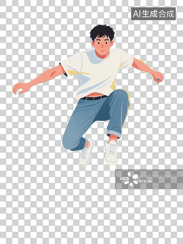 【AI数字艺术】扁平插画风格的多巴胺配色跳远男人图片素材