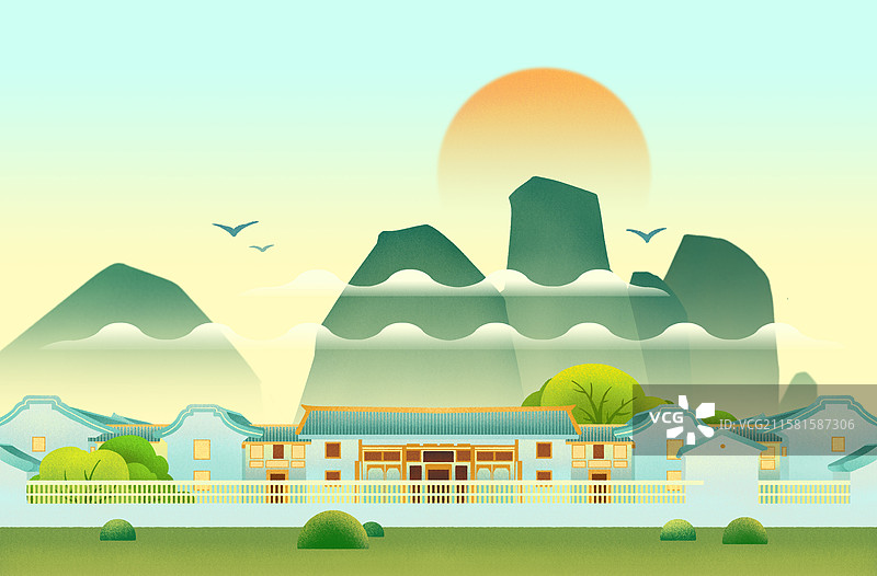 梅州承德楼插画图片素材